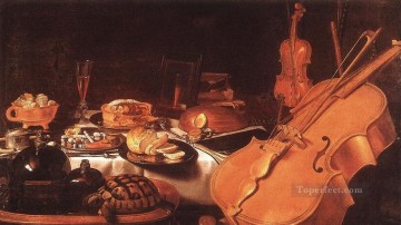 古典的な静物画 Painting - 楽器のある静物画 ピーテル・クラース